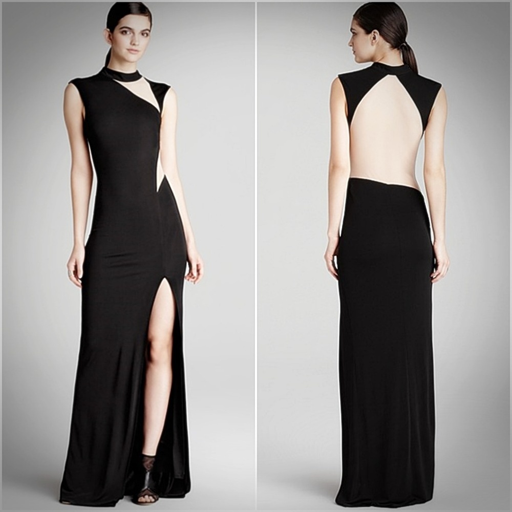 ABS Black/Nude Cutout Mesh Inset Column Dress M